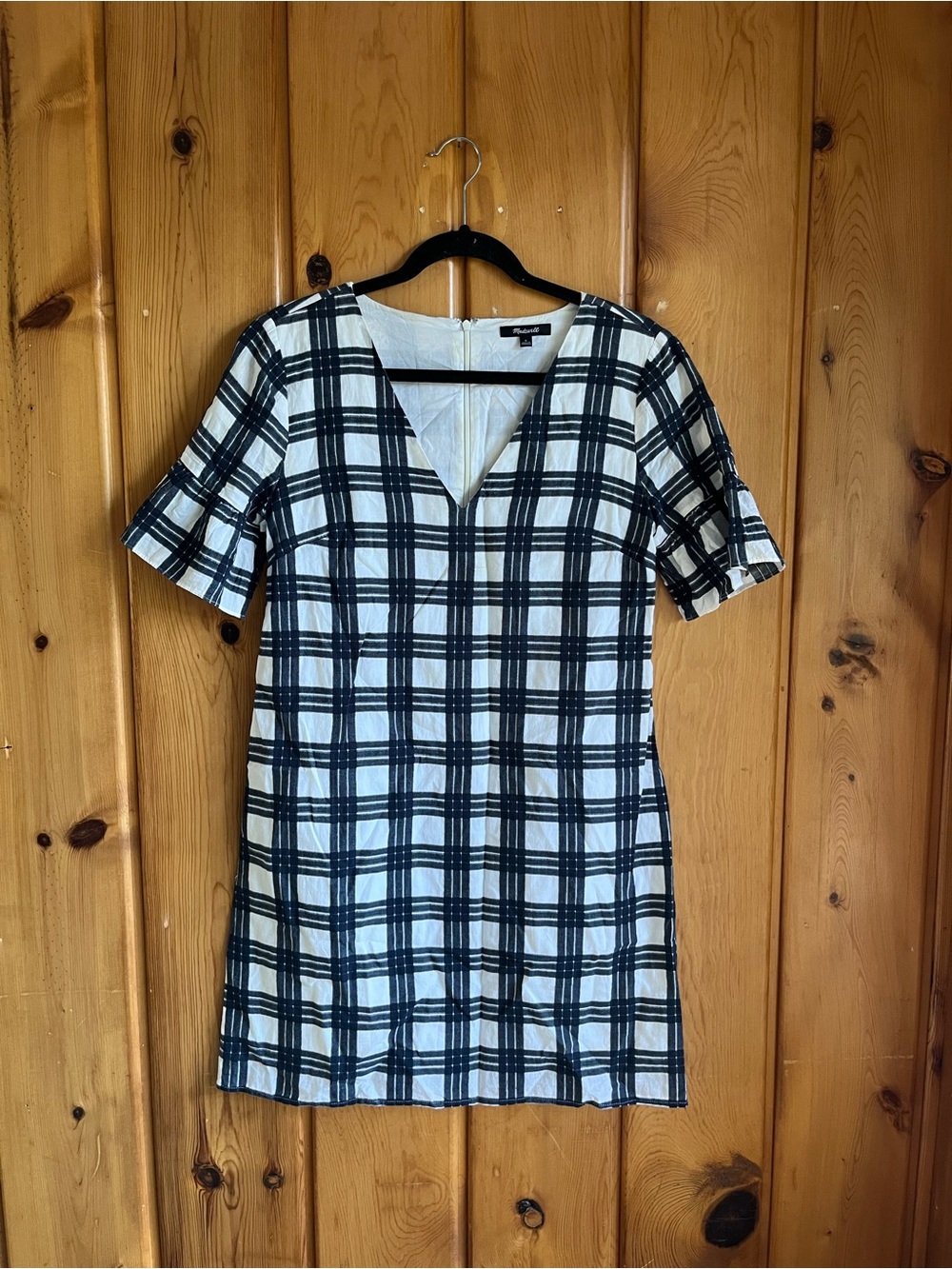 Madewell Black & White Plaid V-Neck Mini Dress